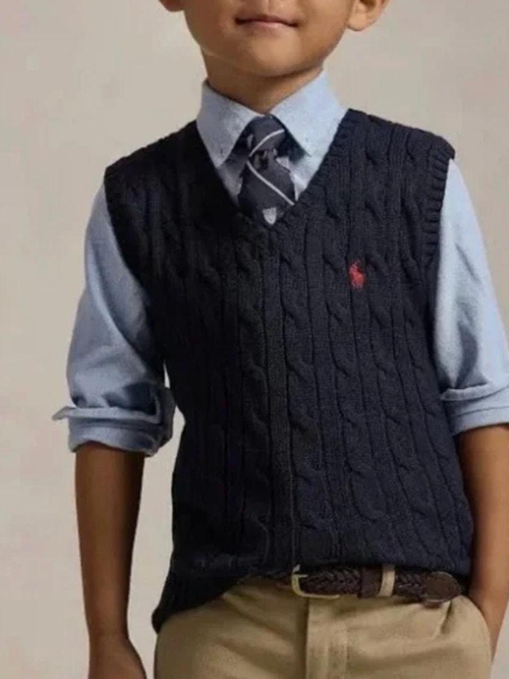 Polo Ralph Lauren Navy Cable Knit V-Neck Sweater Vest Boys 4